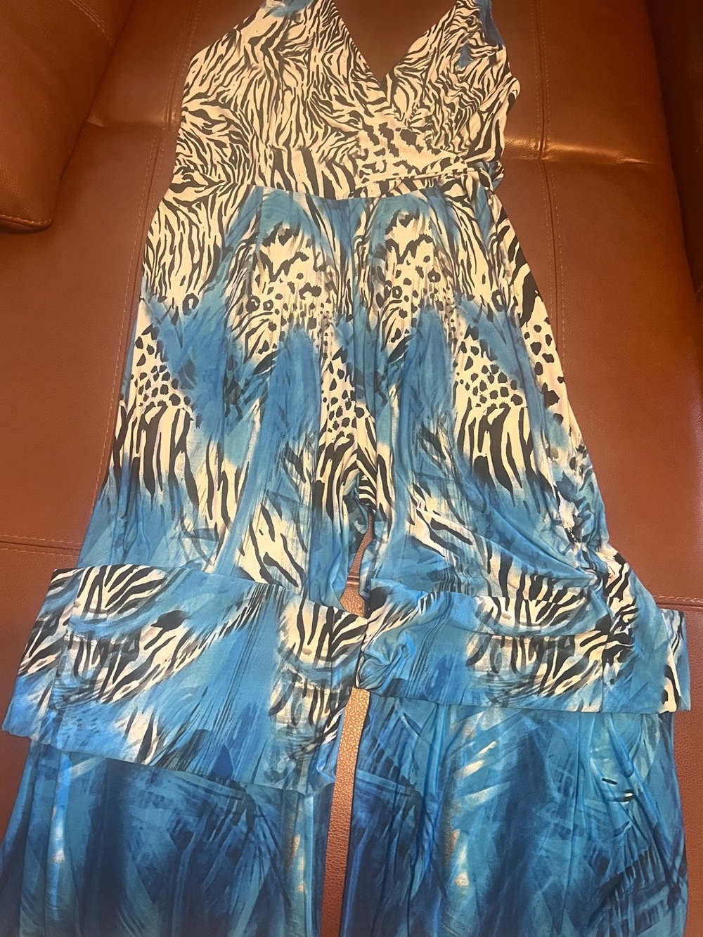 VENUS Blue and Black Animal-Print Jumpsuit